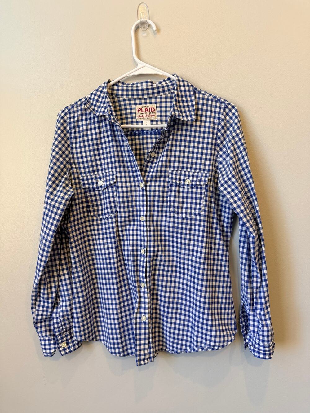 Old Navy Women's Blue & White Gingham Plaid Button Down Shirt Size Small S